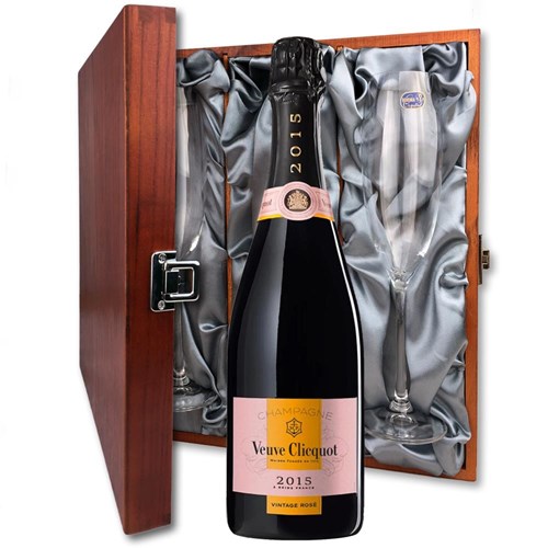 Veuve Clicquot Vintage Rose 2015 Champagne 75cl And Flutes In Luxury Presentation Box